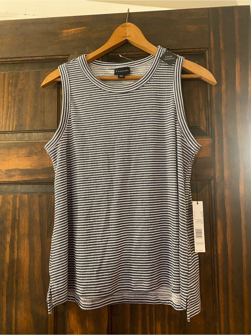 Tahari Navy and White Striped Sleeveless Tank Top